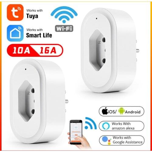 Tuya Wifi Smart Plug 16A Brazil Socket With Timer Power Monitor Smart Life APP Remote Voice Control Works With Alexa Google Home