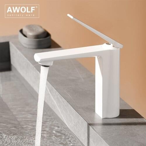 Bathroom Basin Sink Faucet White Solid Brass Deck Mounted Brushed Zirconium Gold Hot And Cold Mixer Water Tap Single Hole ML8115