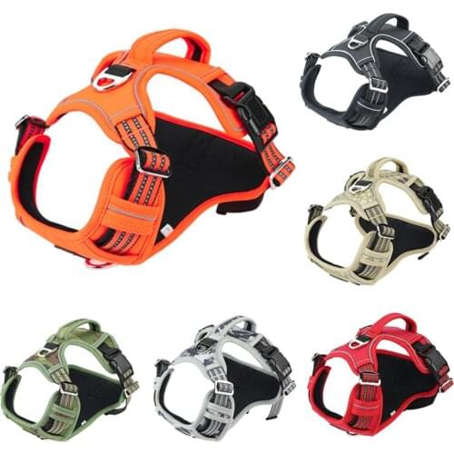No Pull Dog Harness Reflective Adjustable Soft Padded Pet Vest Harness with Control Handle 2 Leash D-Rings for Medium Large Dogs