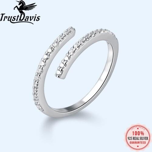 Trustdavis Authentic 925 Sterling Silver Line Twinkling CZ Cocktail Opening Sizable For Women Silver 925 Ring Jewelry Gift DA771