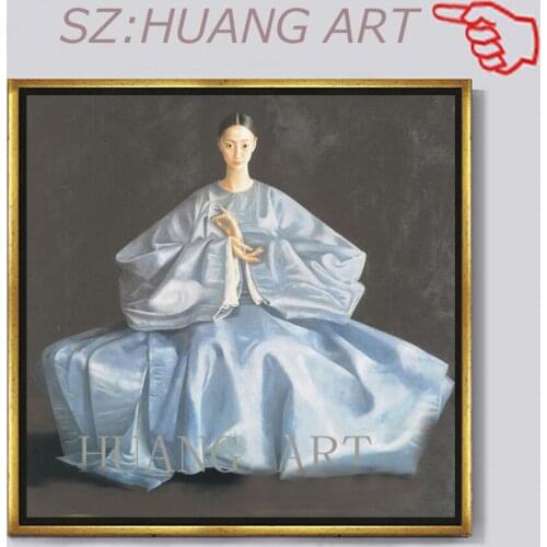 High quality wear Blue clothes girl no Frame and With framed Oil Painting Canvas Palette pen On Canvas Picture Home Decoration