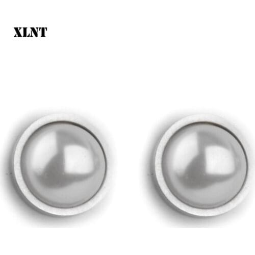 XLNT White Simulated Pearl Stud Earrings For Women Stainless Steel Jewelry Accessories Ball Earrings kit Bijouteria brincos