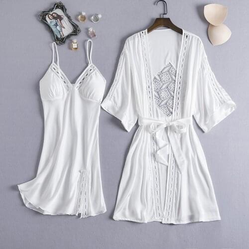 MECHCITIZ 2020 Women Sexy Lace Silk Robe & Gown Set Pajamas Set Sleep Dress Bathrobe 2 Piece Robe Bridesmaid Wedding Sleepwear