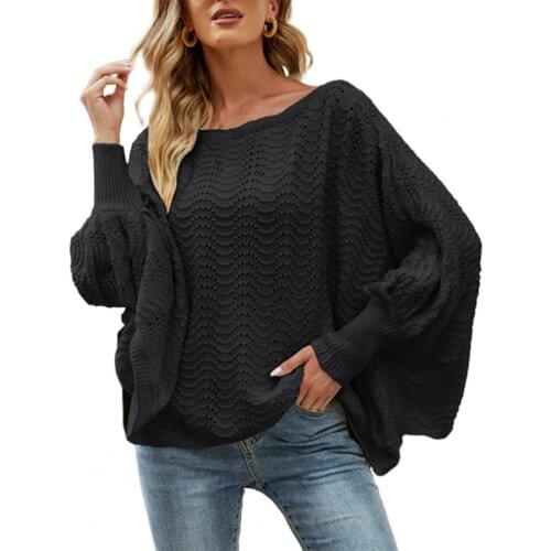 Women Casual Loose Sweater Hollow Out Batwing Sleeve Autumn Winter Off Shoulder Slash Neck Strapless Knitted Pullover Streetwear