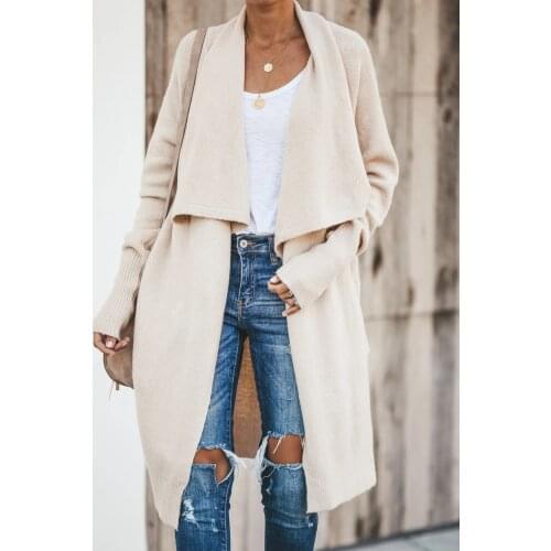 Winter 2021 New Women Cardigan Sweater Stylish Personality Long Sleeves Wide Lapel Draped Coat With Pockets Knitted Jacket
