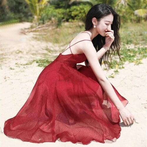 Boho Seaside Vacation Summer Women Midi Dresses Sexy Off-shoulder Strap Dress Sexy Backless Sleeveless Beach Dress Y887