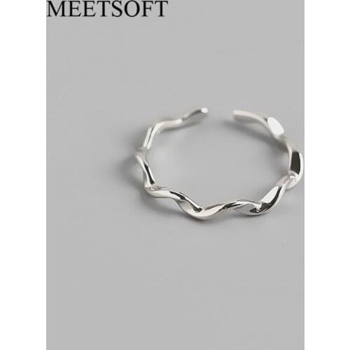 MEETSOFT Silver Colour Opening Ring For Women Simple Adjustable Retro Distortion Line Jewelry Gift