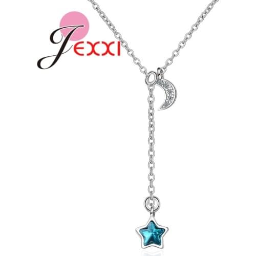 High Quality 925 Sterling Silver Popular Blue Moon Star Crystal Jewelry For Women Female Necklace Pendant Present Big Promotion