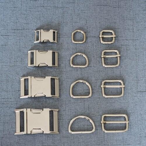 100 Sets 15mm/20mm/25mm/32mm Silver Metal D Ring Adjustable Release Buckle Webbing Tactical Belt Safety Clips DIY Luggage