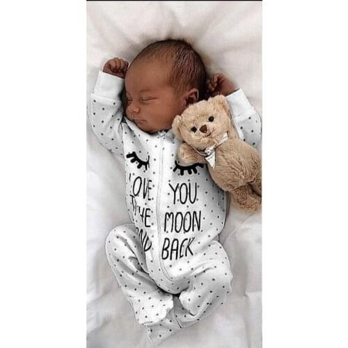 2021 Newborn Cartoon Eyes Letter Moon Love Dot Long Sleeve Zipper Newborn Baby Girl Clothes Infant Girl 2t Girls Clothes Pijamas