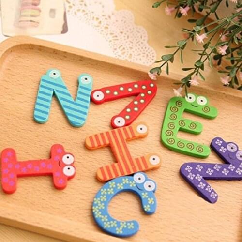 26 Letters/Digital Color Cartoon Fridge Wooden Magnet Alphabet A-Z & Digital 0-9 symbol Baby Childs Montessori Educational Toys