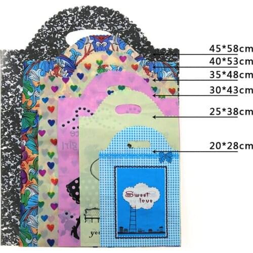 50pcs- Large handle Plastic gift bag,small lace plastic shopping bag with handle, Boutique Gift Packaging Plastic Shopping Bag