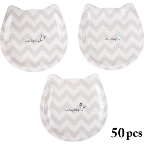 50pcs High Quality Paper Plate Cat Head Shape Disposable Plate Paper Dish For Birthday Party Cake Decoration Dish Party Supplies