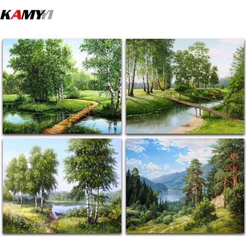 Full square diamond embroidery nature tree 5d diy diamond painting cross stitch landscape full round Diamond mosaic river sale