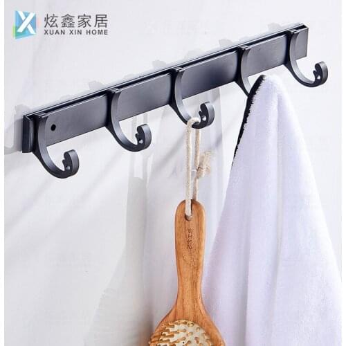 2/3/4/5/6/7 Space Aluminum Towel Hook Black Bathroom Holder Bedroom Living Room Wall Mounted Coat Rack Kitchen Accessories