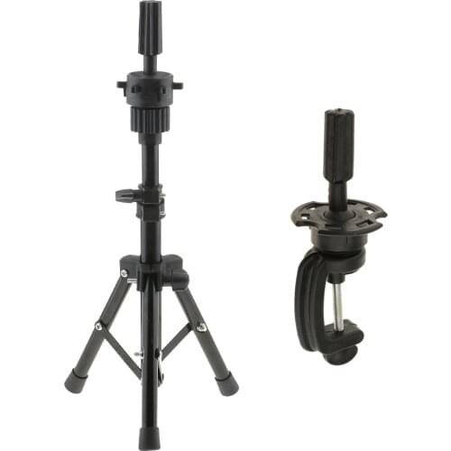 2PCS Black Metal Cosmetology Mannequin Manikin Practice Head Holder Tripod Stand + Plastic Table Desk C Clamp Clip