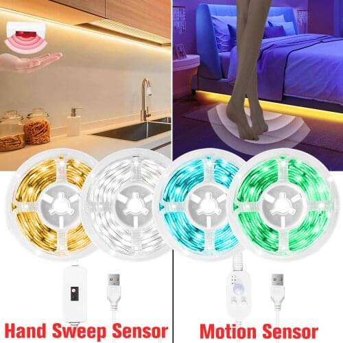 Motion Sensor LED Lihgt Strip Hand Sweep Sensor Switch USB DC 5V 2A SMD 2835 Tape Diode TV Backlight Kitchen Night Light 1M - 5M