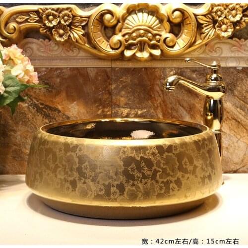 Europe Vintage Style Ceramic Art Basin Sink Counter Top Wash Basin Bathroom Sinks vanities hand painted wash basins golden