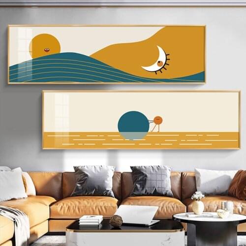 Modern Art Canvas PaintingAbstract Geometric Minimalist Poster Wall Brief StrokesPainting Waterproof Printing Sun and moon