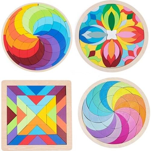 Montessori Toys Kids Rainbow Wooden Puzzle Toys Art Educational Jigsaw Puzzle Imagination Training Mandala Blocks Toy