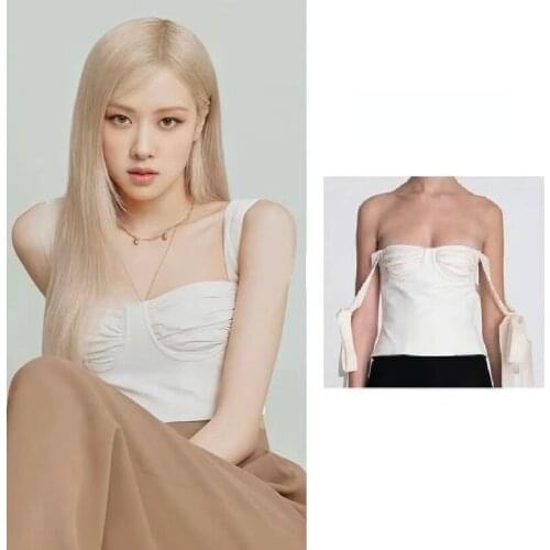 Kpop Korean Rose Sexy Tank Top White Halter Crop Tops Women Summer Slim Camisole Fashion Tube Top Lady Sleeveless Cropped Vest