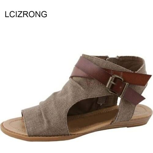 LCIZRONG 2018 Retro 7 Colors Denim Sandals Women 36-42 Big Size Rome Ladies Beach Sandals Shoes Female Gladiator Summer Sandals