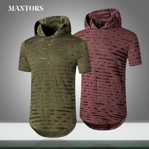 Summer Mens T-shirt Hooded Loose Tops Breathable Street Style T Shirts Men Solid Casual Top Tees Shirts Hip Hop Streetwear Slim