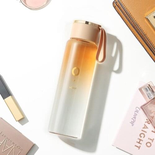 Preferential Promotion Glass Water Cup Gradient Color Female Lovely Simple Fresh Creativity Womens PortableTtea With Rope separ