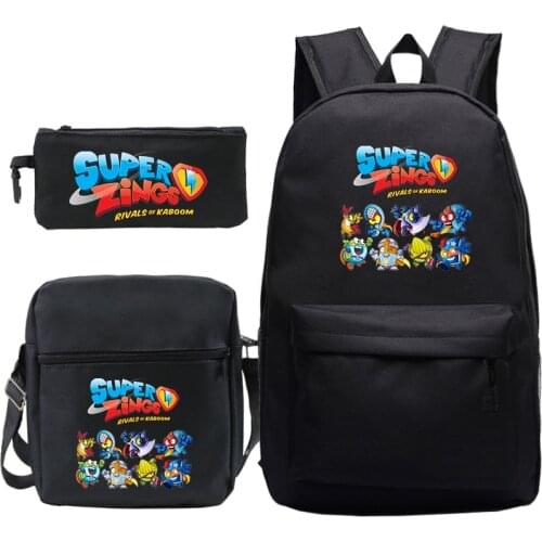 Mochila 16 Inch Super Zings Backpack 3pcs/set with Shoulder Bag Pencil Case Cartoon Superzings School Bag Travel Bag Laptop Bag