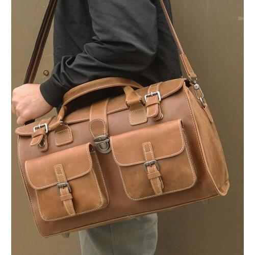 Mens Travel Bag Real Leather Business Vintage Bags Handbags Man Shoulder Messenger Crossbody Tote Travel Weekend Fashion Bag