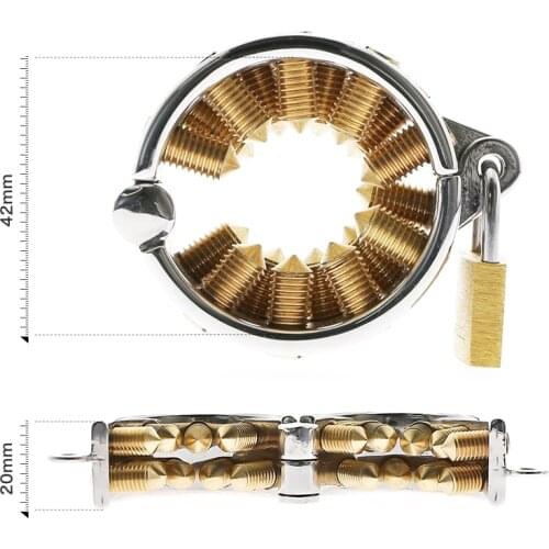 KALIS TEETH Cock Ring with 2 Rows Golden Spikes Tail Scrotum Pendant Chastity Device Kalis teeth For Men Torture devices C050L