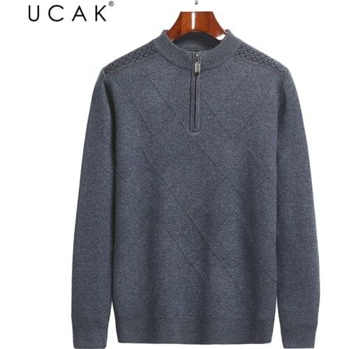UCAK Brand Classic Zipper Sweaters Men Clothing O-Neck Striped Streetwear Sweater Pull Homme Autumn Winter Thick Pullover U1289