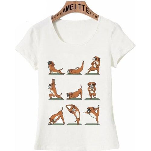 New Summer Women t-shirt Boxer Dog Yo ga Naughty Lovely Print T-Shirt Fashion Female White Casual Tops Cute Girl Tee shirt