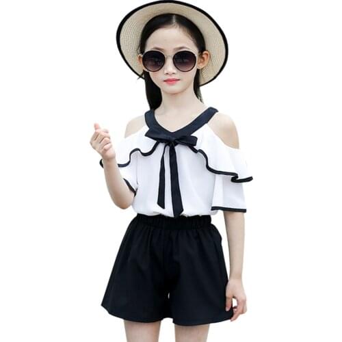 Girls Clothes Patchwork Tshirt + Short Girls Clothing Summer Girls Clothes Set Casual Style Childrens Tracksuit 6 8 10 12 14