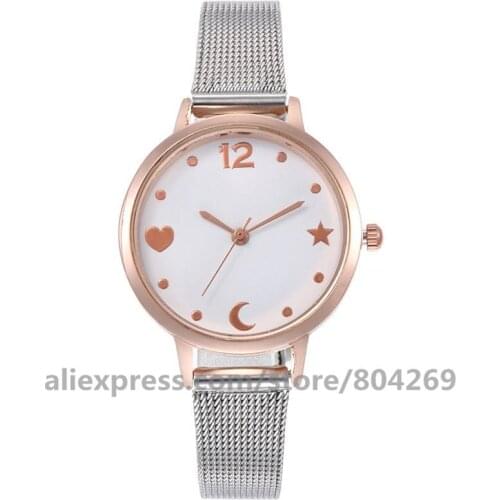 Wholesale Womens Bracelet Watch Women Fashion Casual Quartz Alloy Moon Star Wristwatch Hot Fashion Women Mesh Watches