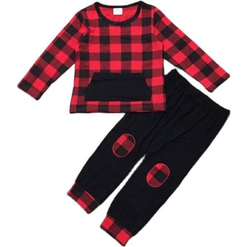 GirlyMax Fall Winter Infant Baby Girls Black Red Plaid Set Toddler Top with Pants