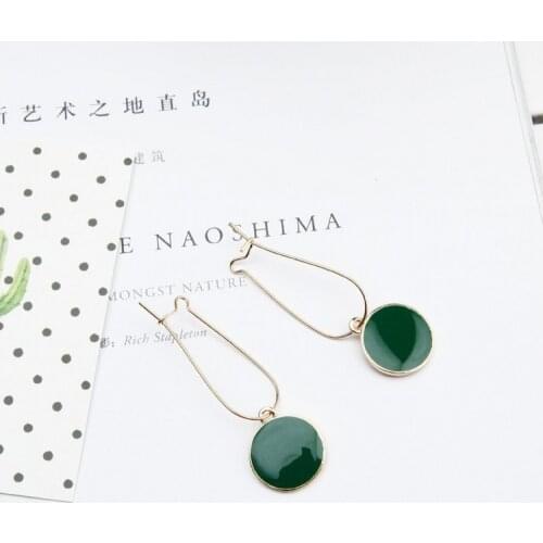 Punk 2018 New Fashion Earrings Geometric Wild Green Circle Fresh Girl Heart-shaped Ladies Earrings Wholesale Sales