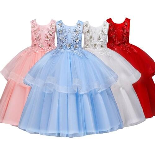 Butterfly Princess Dress Flower Girls Wedding Bridesmaid Dresses for Kids Tulle Long Dress Elegant Ball Gown Dress for Party