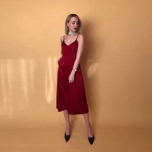 Sexy V Neck Spaghetti Strap Stain Dress Women Backless Party Dress Spring Summer New Elegant Fashion Solid Streetwear Midi Dress
