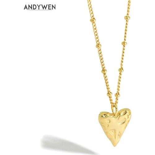 ANDYWEN 925 Sterling Silver Gold Heart Pendant Luxury Fashion Fine Jewelry Thick Chain Women Fashion Luxury Jewerly Party Gift