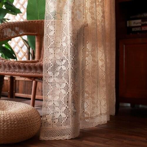 Retro Pastoral Leaves Cotton Thread Crochet Hollow-out Curtain For Living Room Bedroom Kitchen Window Hanging Finished Drapes#4