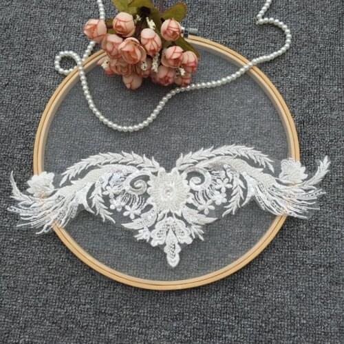 3PCS Luxury Beading Lace Embroidered Collar Flower Patch DIY Wedding Dress Neckline Flower RS1320