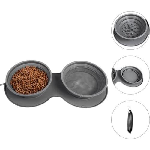 Pet Dogs Collapsible Bowl Food water dual function Dog bowl Slow Feeder Adjustable Silicone Portable Non-skid Safe Puppy Travel