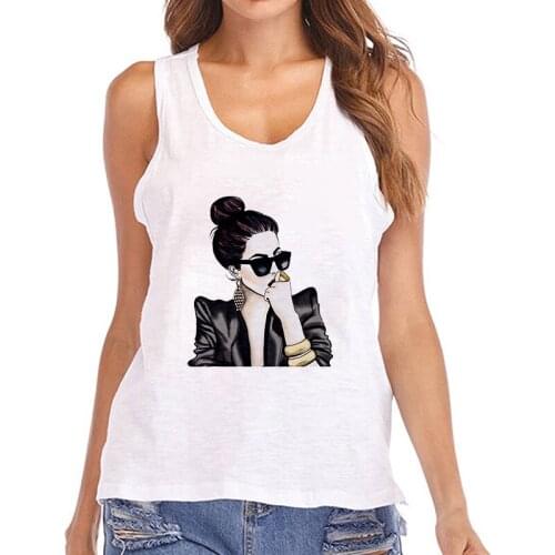 Sunglasses Beauty girl Printing Fashion Casual Tank Tops Women Sleeveless Tee Sexy Summer Female Tops Vest Streetwear Clothing
