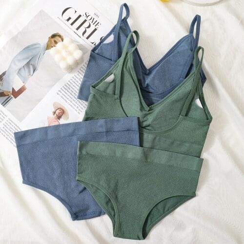 Sport Bra Seamless Underwear Women Bra And Panty Set High Waist Briefs Set Sexy Lingerie Female Fitness Top Ribbed Bra Crop Top