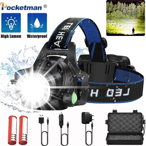 Z90 LED Headlamp Fishing Headlight T6/L2 3 Modes Zoomable Waterproof Super bright camping light Powered by 2x18650 batteries