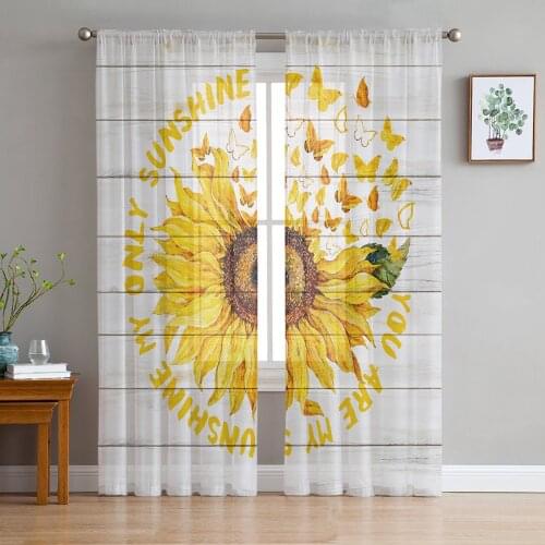 Sunflower Butterfly Wood Board Sheer Curtains for Living Room Bedroom Kitchen Tulle for Windows Voile Drapes Home Decoration