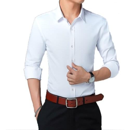 Spring and Autumn mens long-sleeved shirt mens slimmed mens shirt Korean version of youth solid-color shirt mens
