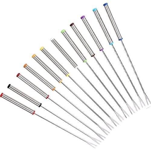 10 sets Stainless Steel Fondue Fork Hot Pot Forks Chocolate Cheese Fruit Dessert Fork Fondue Melting Skewer Kitchen Tools Gadget