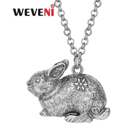 WEVENI Alloy Plated Antique Cute Rabbit Bunny Hare Necklace Pendant Cute Animal Jewelry For Girl Friends Party Gift Decoration